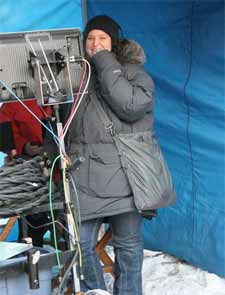 Jen on set